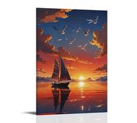 XMHMYHZJ Landscape Poster Featuring The Sun Setting over A Sailboat on still Water Wall Art Mural Modern Decoration Hanging Art Poster 08x12inch(20x30cm)