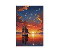XMHMYHZJ Landscape Poster Featuring The Sun Setting over A Sailboat on still Water Wall Art Mural Modern Decoration Hanging Art Poster 16x24inch(40x60cm)