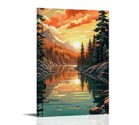 XMHMYHZJ Landscape Poster of A River with Rocks Under A Sunset Sky Wall Art Mural Modern Decoration Hanging Art Poster 16x24inch(40x60cm)
