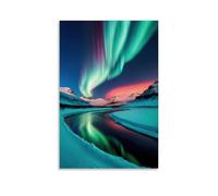 XMHMYHZJ Landscape Poster of Aurora Lights Reflecting in A River at Night Wall Art Mural Modern Decoration Hanging Art Poster 08x12inch(20x30cm)