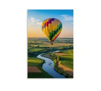 XMHMYHZJ Landscape Poster of Colorful Hot Air Balloon Rising Above Farmland, on Clear Day Wall Art Mural Modern Decoration Hanging Art Poster 08x12inch(20x30cm)