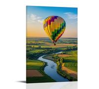 XMHMYHZJ Landscape Poster of Colorful Hot Air Balloon Rising Above Farmland, on Clear Day Wall Art Mural Modern Decoration Hanging Art Poster 16x24inch(40x60cm)