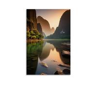 XMHMYHZJ Landscape Poster of The Beautiful Scenery with A River And Rock Shore Wall Art Mural Modern Decoration Hanging Art Poster 08x12inch(20x30cm)