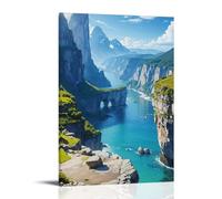 XMHMYHZJ Landscape Poster Showing A Green Cliff And Coastline with Views to Mountains in The Wall Art Mural Modern Decoration Hanging Art Poster 24x36inch(60x90cm)