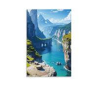 XMHMYHZJ Landscape Poster Showing A Green Cliff And Coastline with Views to Mountains in The Wall Art Mural Modern Decoration Hanging Art Poster 24x36inch(60x90cm)