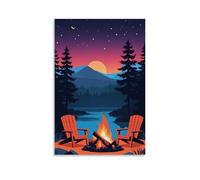 XMHMYHZJ Landscape Poster Template - Wood Adirond Chairs Next to Campfire at Wall Art Mural Modern Decoration Hanging Art Poster 16x24inch(40x60cm)