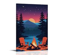 XMHMYHZJ Landscape Poster Template - Wood Adirond Chairs Next to Campfire at Wall Art Mural Modern Decoration Hanging Art Poster 24x36inch(60x90cm)