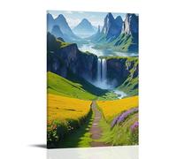 XMHMYHZJ Landscape Poster Wallpaper for Interior Bedroom Green Meadow with Flowers Mountains Wall Art Mural Modern Decoration Hanging Art Poster 20x30inch(50x75cm)