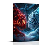 XMHMYHZJ Modern Art Animal Conflict Red And White Tigers in A Snowy Forest, Perfect for Home Décor Wall Art Mural Modern Decoration Hanging Art Poster 16x24inch(40x60cm)