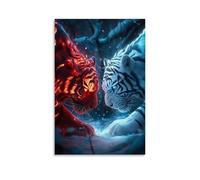 XMHMYHZJ Modern Art Animal Conflict Red And White Tigers in A Snowy Forest, Perfect for Home Décor Wall Art Mural Modern Decoration Hanging Art Poster 24x36inch(60x90cm)