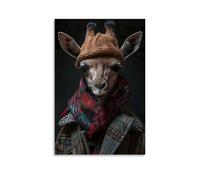 XMHMYHZJ Modern Art Animal Wall Decor Chic Yak with Warm Knit Hat And Colorful Scarf Wall Art Mural Modern Decoration Hanging Art Poster 24x36inch(60x90cm)
