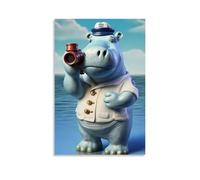 XMHMYHZJ Modern Art Aquatic Hippo Coastal Home Décor Canvas Print Wall Art Mural Modern Decoration Hanging Art Poster 12x18inch(30x45cm)