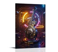 XMHMYHZJ Music Poster - Electric Bass - with Neon Lights Wall Art Mural Modern Decoration Hanging Art Poster 20x30inch(50x75cm)