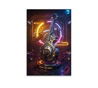 XMHMYHZJ Music Poster - Electric Bass - with Neon Lights Wall Art Mural Modern Decoration Hanging Art Poster 16x24inch(40x60cm)