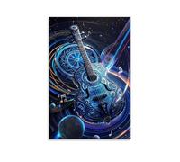 XMHMYHZJ Music Poster Featuring An Acoustic Guitar Surrounded by Space Elements, And Musical Notes Wall Art Mural Modern Decoration Hanging Art Poster 16x24inch(40x60cm)