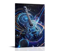 XMHMYHZJ Music Poster Featuring An Acoustic Guitar Surrounded by Space Elements, And Musical Notes Wall Art Mural Modern Decoration Hanging Art Poster 20x30inch(50x75cm)