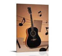 XMHMYHZJ Music Poster Featuring Guitar And Notes on A Wire over Tan Background Wall Art Mural Modern Decoration Hanging Art Poster 08x12inch(20x30cm)