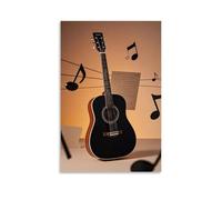 XMHMYHZJ Music Poster Featuring Guitar And Notes on A Wire over Tan Background Wall Art Mural Modern Decoration Hanging Art Poster 08x12inch(20x30cm)