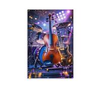 XMHMYHZJ Music Poster of Acoustic Instruments Including Music Gear Laying Down on A Stage Wall Art Mural Modern Decoration Hanging Art Poster 24x36inch(60x90cm)