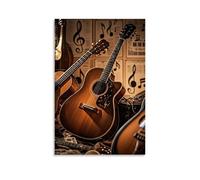 XMHMYHZJ Music Poster of Three Guitars in A Recording Studio with Many Notes on The Wall Art Mural Modern Decoration Hanging Art Poster 08x12inch(20x30cm)