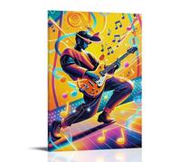 XMHMYHZJ Music Poster with A Man Playing Guitar on Grooby with Musical Notes Wall Art Mural Modern Decoration Hanging Art Poster 20x30inch(50x75cm)