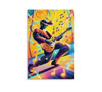 XMHMYHZJ Music Poster with A Man Playing Guitar on Grooby with Musical Notes Wall Art Mural Modern Decoration Hanging Art Poster 20x30inch(50x75cm)