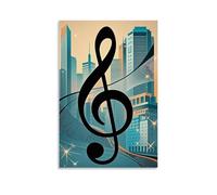 XMHMYHZJ Music Poster with A Musical Staff Against The Backdrop of A Large City Wall Art Mural Modern Decoration Hanging Art Poster 16x24inch(40x60cm)