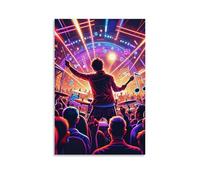 XMHMYHZJ Music Poster with Silhouette of Man on Stage Holding Music Notes Wall Art Mural Modern Decoration Hanging Art Poster 16x24inch(40x60cm)
