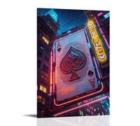 XMHMYHZJ Poker Poster with Neon Signs And A Graphic Playing Card Wall Art Mural Modern Decoration Hanging Art Poster 24x36inch(60x90cm)