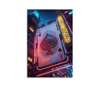 XMHMYHZJ Poker Poster with Neon Signs And A Graphic Playing Card Wall Art Mural Modern Decoration Hanging Art Poster 12x18inch(30x45cm)
