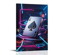 XMHMYHZJ Poker Poster with One Hand of Cards, Neon Lights Wall Art Mural Modern Decoration Hanging Art Poster 08x12inch(20x30cm)