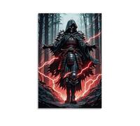 XMHMYHZJ Samurai Poster Dark Knight in Red Lightning, Standing on The Ground Wall Art Mural Modern Decoration Hanging Art Poster 16x24inch(40x60cm)