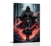 XMHMYHZJ Samurai Poster Dark Knight in Red Lightning, Standing on The Ground Wall Art Mural Modern Decoration Hanging Art Poster 12x18inch(30x45cm)