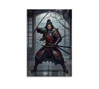 XMHMYHZJ Samurai Poster Featuring Asian Man in Black Costume Posing with Two Swords Wall Art Mural Modern Decoration Hanging Art Poster 08x12inch(20x30cm)