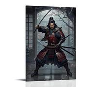 XMHMYHZJ Samurai Poster Featuring Asian Man in Black Costume Posing with Two Swords Wall Art Mural Modern Decoration Hanging Art Poster 12x18inch(30x45cm)
