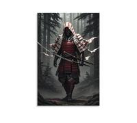 XMHMYHZJ Samurai Poster Featuring Red, White And Black Striped Outfit in A Forest with Wall Art Mural Modern Decoration Hanging Art Poster 20x30inch(50x75cm)