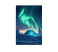 XMHMYHZJ Scenery Poster Northern Lights Over Igloo Wall Art Mural Modern Decoration Hanging Art Poster 16x24inch(40x60cm)