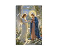 XMHMYHZJ The Annunciation, Angel Gabriel Appearing to Mary, PreRaphaelite Style, Lush Garden, Ethereal Light Wall Art Mural Modern Decoration Hanging Art Poster 12x18inch(30x45cm)