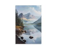 XMHMYHZJ The Calm of A Mountain Lake An Oil Rendering of Still Waters And Reflected Peaks Wall Art Mural Modern Decoration Hanging Art Poster 12x18inch(30x45cm)
