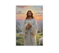 XMHMYHZJ The Good Shepherd, Jesus Holding A Lamb, Pastoral Landscape, Romanticism Style, Soft Sunset Hues Wall Art Mural Modern Decoration Hanging Art Poster 16x24inch(40x60cm)