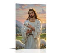 XMHMYHZJ The Good Shepherd, Jesus Holding A Lamb, Pastoral Landscape, Romanticism Style, Soft Sunset Hues Wall Art Mural Modern Decoration Hanging Art Poster 20x30inch(50x75cm)