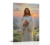 XMHMYHZJ The Good Shepherd, Jesus Holding A Lamb, Pastoral Landscape, Romanticism Style, Soft Sunset Hues Wall Art Mural Modern Decoration Hanging Art Poster 16x24inch(40x60cm)