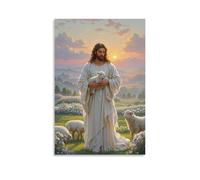 XMHMYHZJ The Good Shepherd, Jesus Holding A Lamb, Pastoral Landscape, Romanticism Style, Soft Sunset Hues Wall Art Mural Modern Decoration Hanging Art Poster 12x18inch(30x45cm)