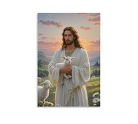 XMHMYHZJ The Good Shepherd, Jesus Holding A Lamb, Pastoral Landscape, Romanticism Style, Soft Sunset Hues Wall Art Mural Modern Decoration Hanging Art Poster 24x36inch(60x90cm)