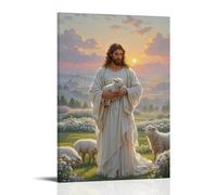 XMHMYHZJ The Good Shepherd, Jesus Holding A Lamb, Pastoral Landscape, Romanticism Style, Soft Sunset Hues Wall Art Mural Modern Decoration Hanging Art Poster 12x18inch(30x45cm)