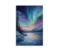 XMHMYHZJ The Northern Lights Over A Frozen Lake An Oil Rendering of Icy Beauty And Colorful Skies Wall Art Mural Modern Decoration Hanging Art Poster 20x30inch(50x75cm)