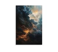 XMHMYHZJ The Power of A Thunderstorm An Oil Canvas of Dark Clouds And Lightning Streaks Wall Art Mural Modern Decoration Hanging Art Poster 08x12inch(20x30cm)