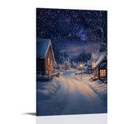 XMHMYHZJ Winter Silent Night An Oil Rendering of A Snowy Village And A Starry Sky Wall Art Mural Modern Decoration Hanging Art Poster 20x30inch(50x75cm)