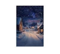 XMHMYHZJ Winter Silent Night An Oil Rendering of A Snowy Village And A Starry Sky Wall Art Mural Modern Decoration Hanging Art Poster 24x36inch(60x90cm)