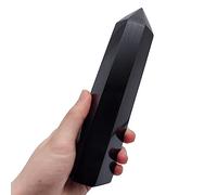 XMHOME Healing Crystal Wand Black Tourmaline Crystal Point 1.5-2 Lbs 6 Faceted Quartz Tower Large for Reiki Therapy Chakra Meditation